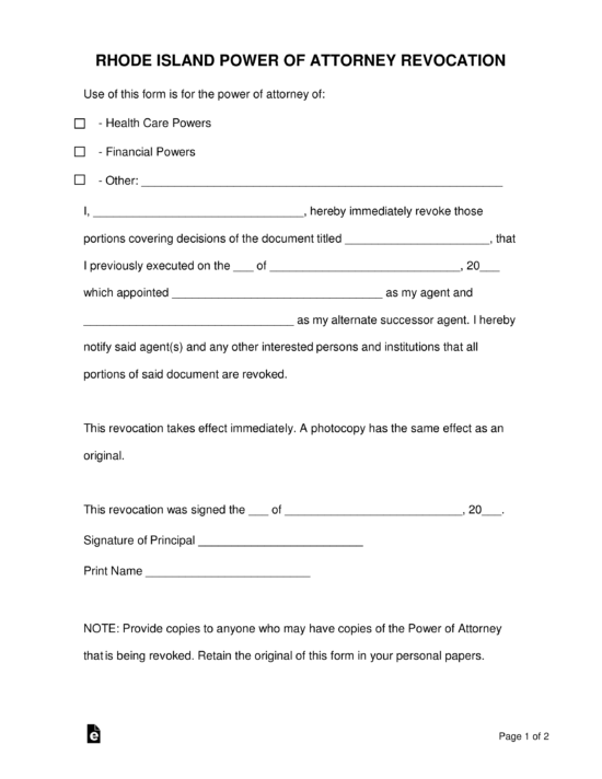 Free Rhode Island Power Of Attorney Forms 9 Types PDF Word EForms