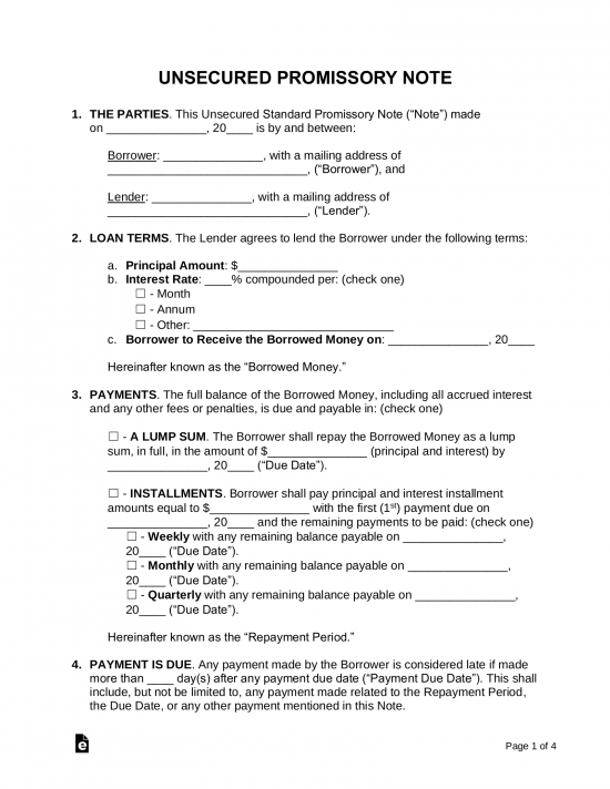 Real Estate Promissory Note Template from eforms.com