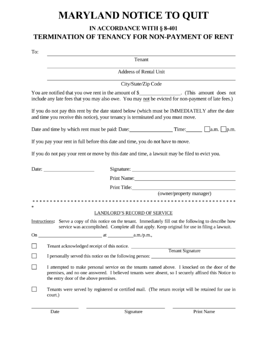 Free Maryland Eviction Notice Forms 4 PDF Word EForms