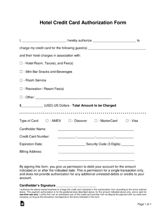 Credit Card Authorization Form Template Free from eforms.com