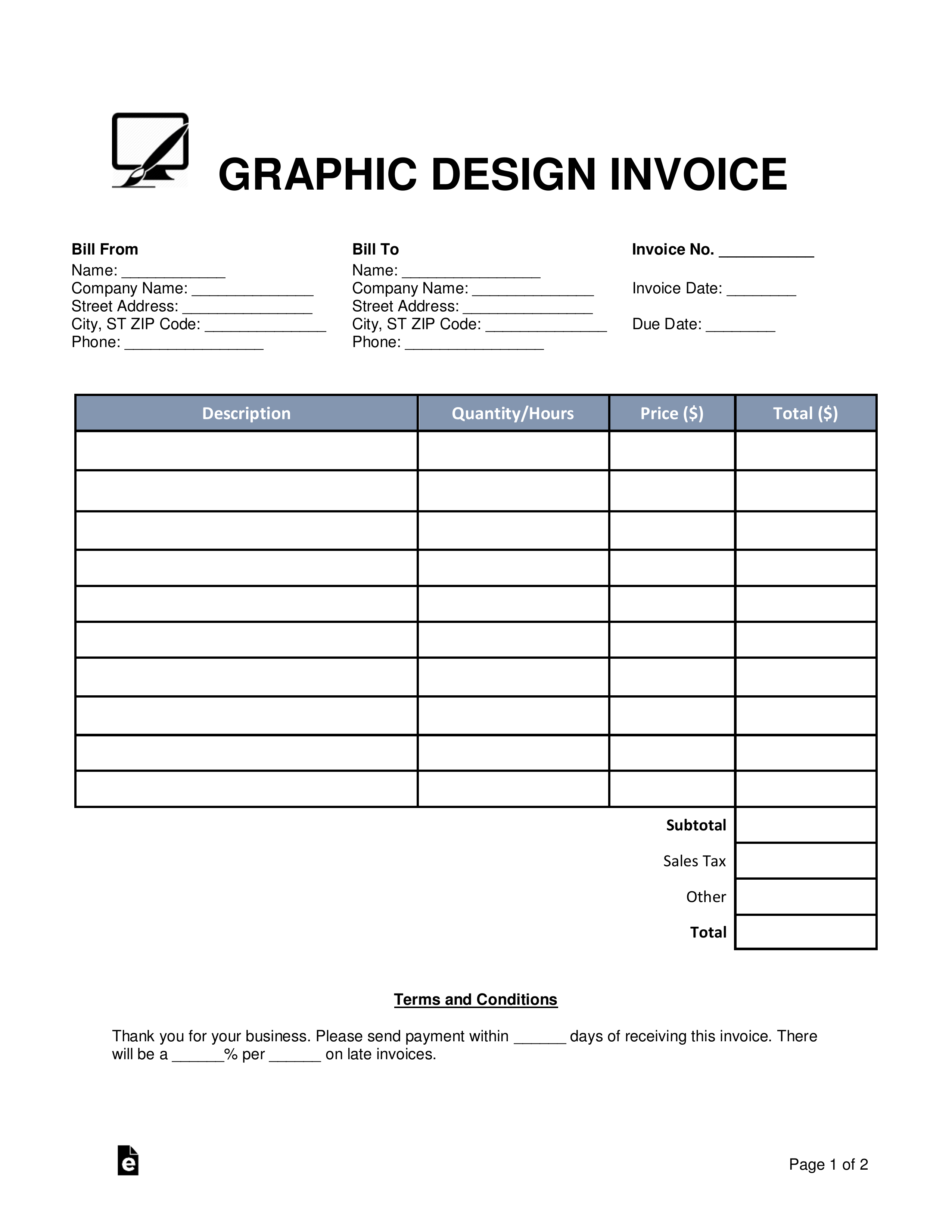Free Printable Blank Invoice Templates