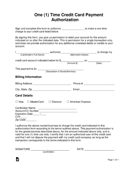 Credit Card Authorization Form Template from eforms.com