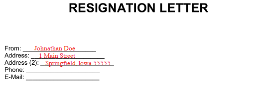 Resignation Letter Example Short Notice from eforms.com