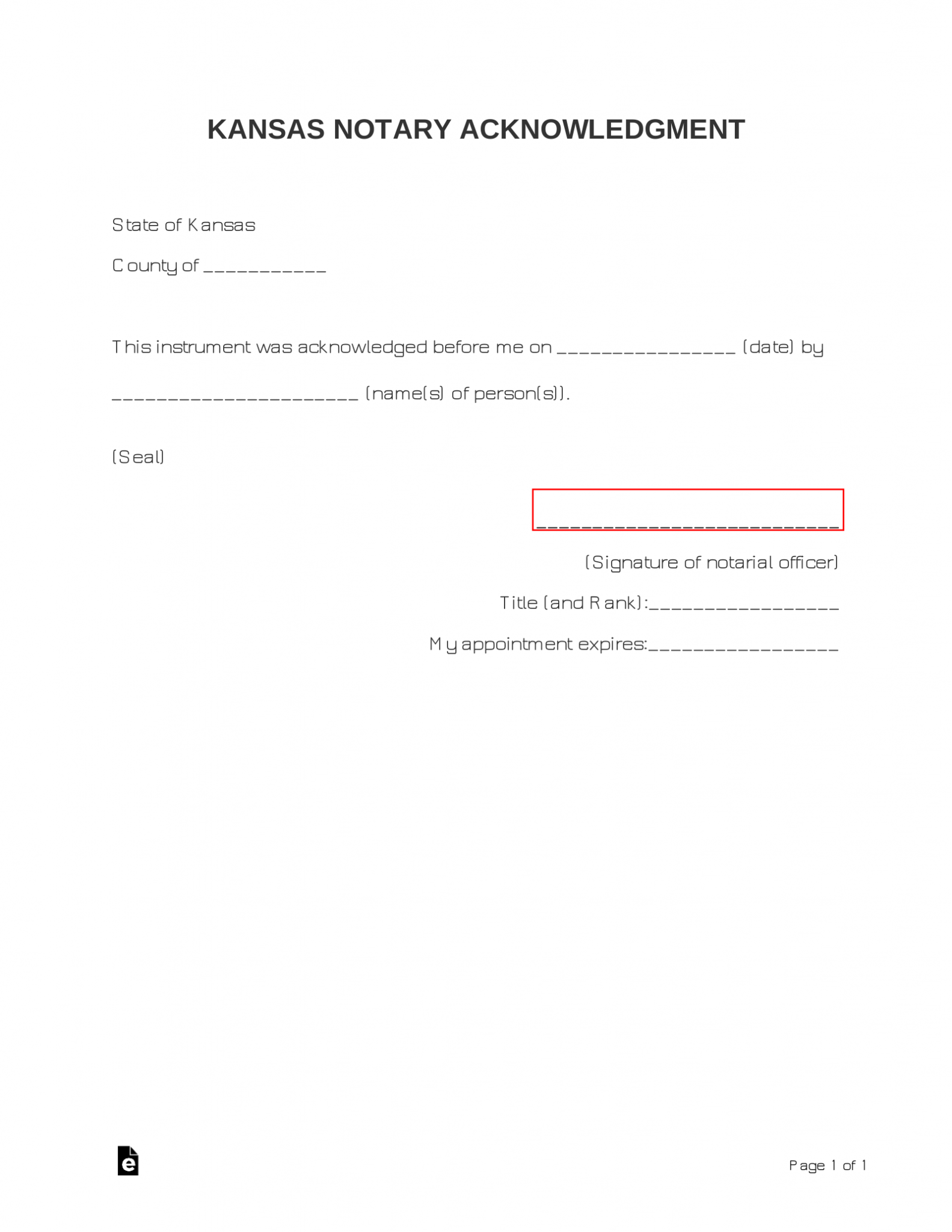 Free Kansas Notary Acknowledgment Form Pdf Word Eforms