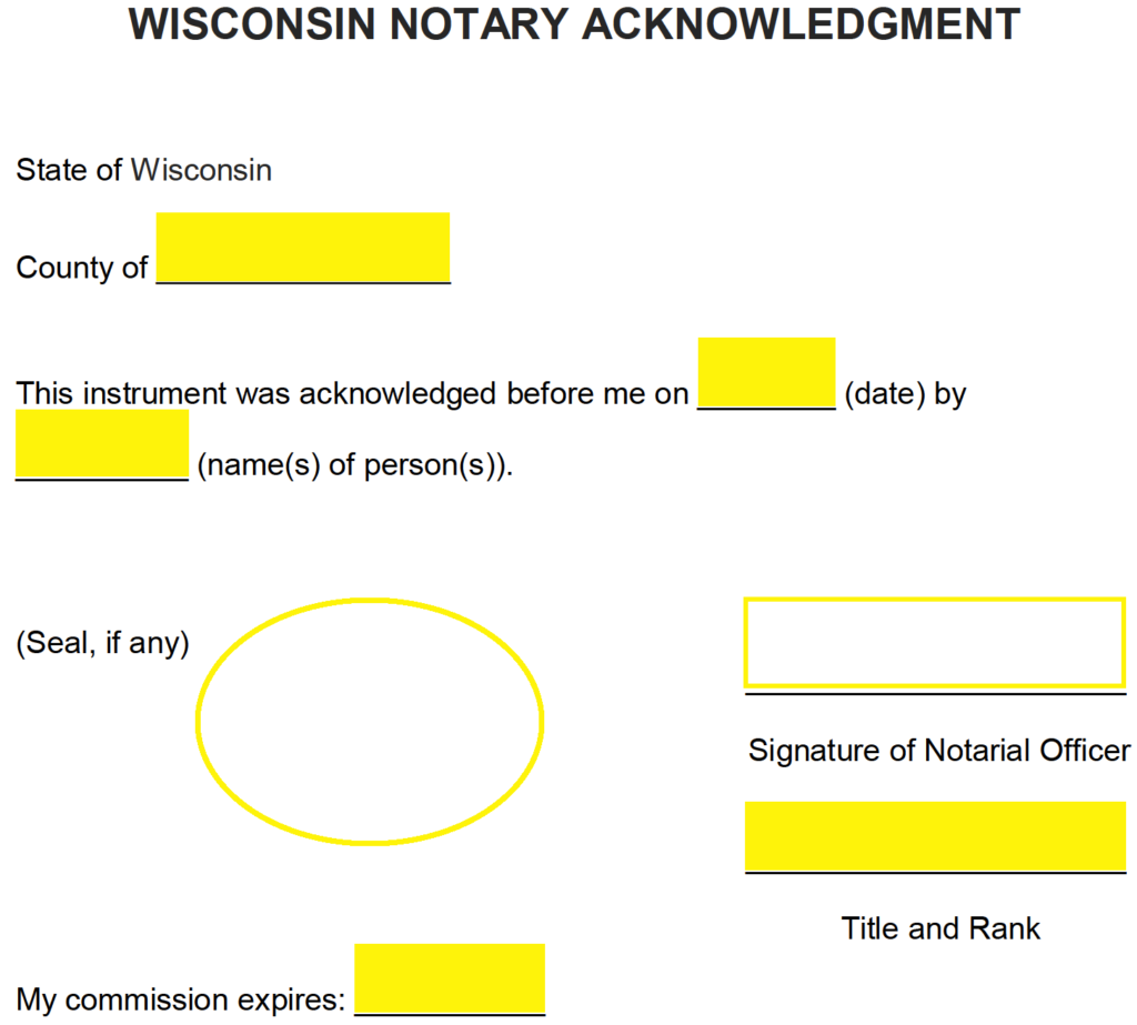 Free Wisconsin Notary Acknowledgment Form PDF Word EForms