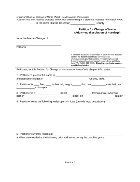 Free Iowa Name Change Forms Petition PDF EForms