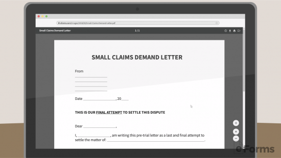 macbook screen showing eforms small claims demand letter template