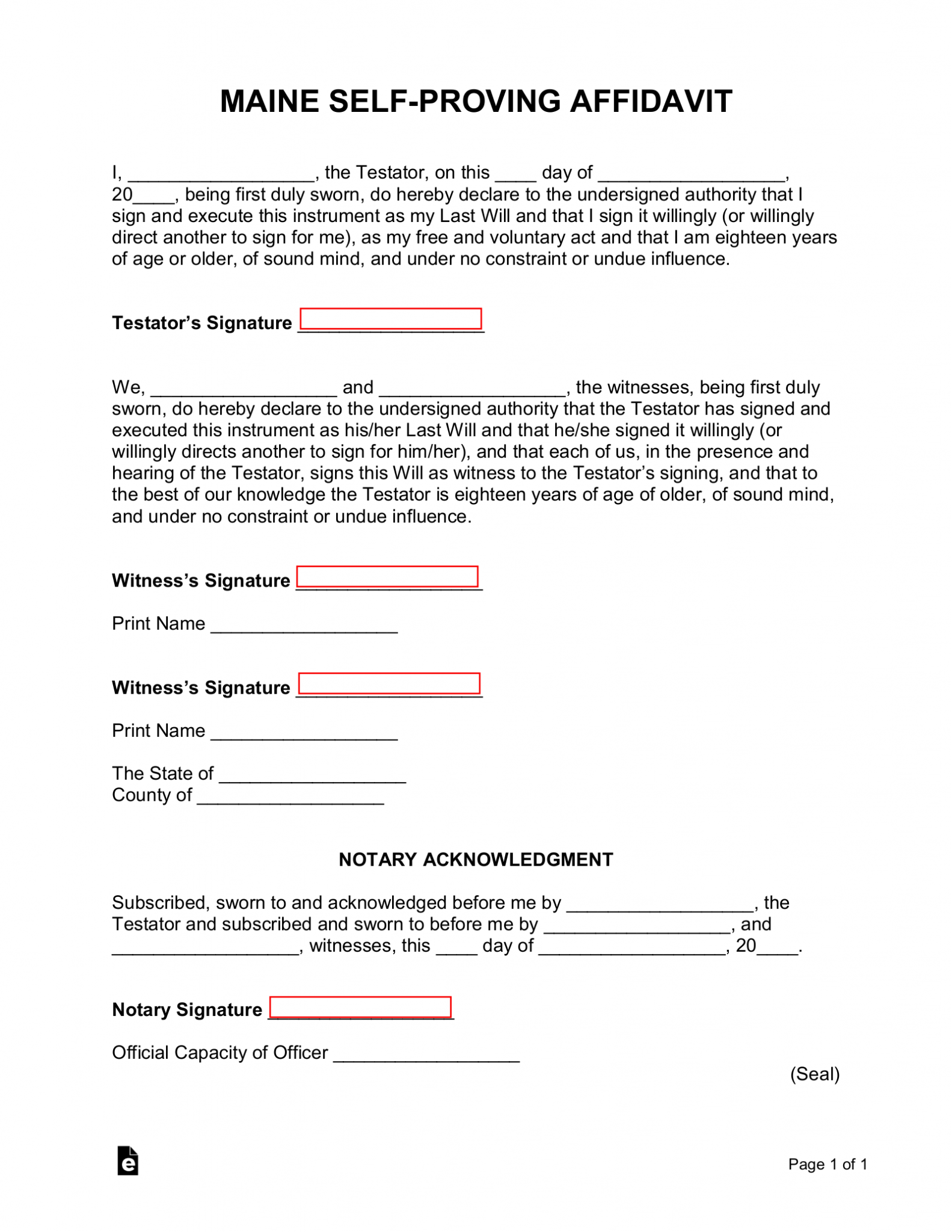 Free Maine Self Proving Affidavit Form Pdf Word Eforms