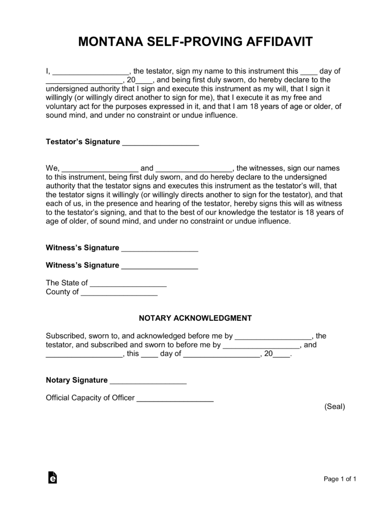 Free Montana Self Proving Affidavit Form Word Pdf Eforms Hot Sex Picture