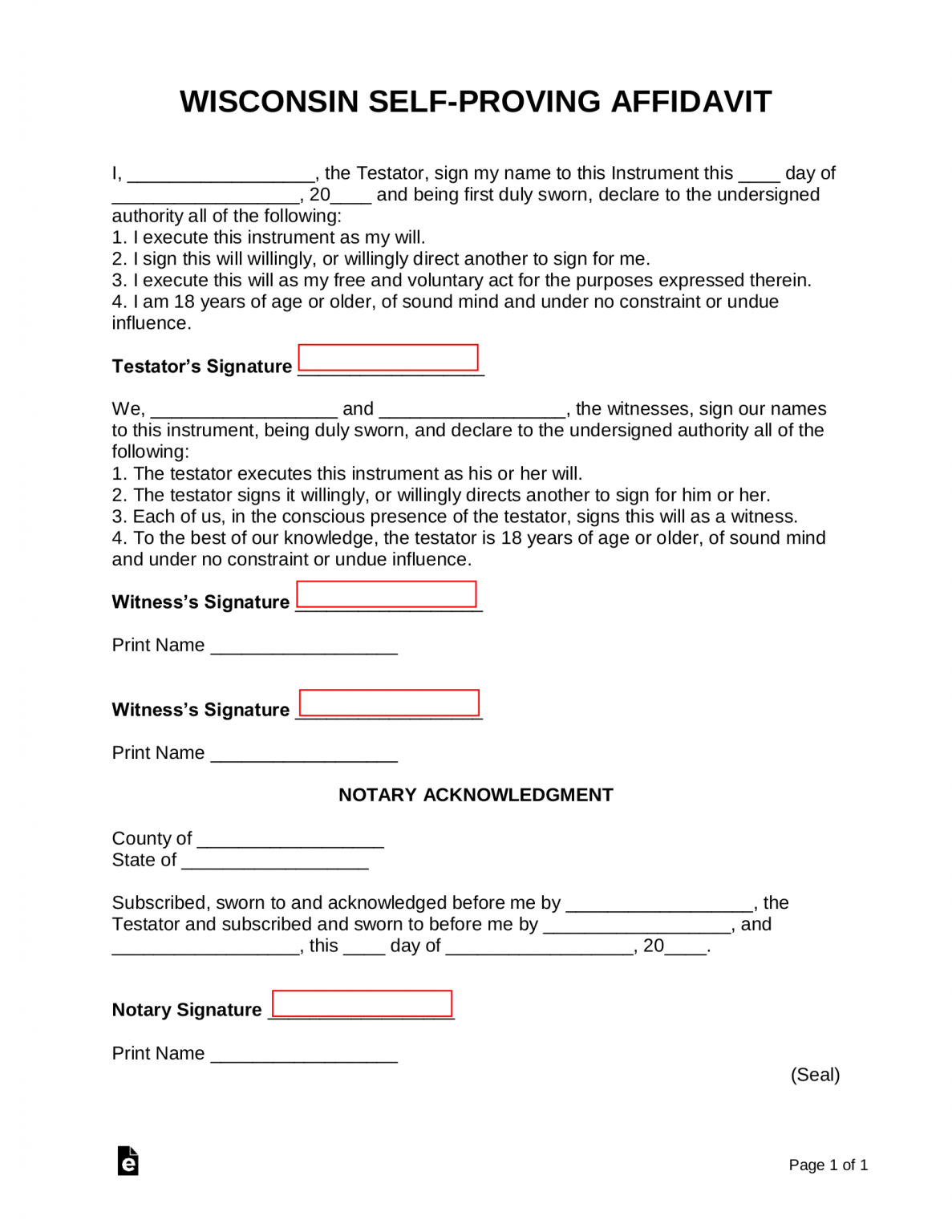 Free Wisconsin Self Proving Affidavit Form Pdf Word Eforms