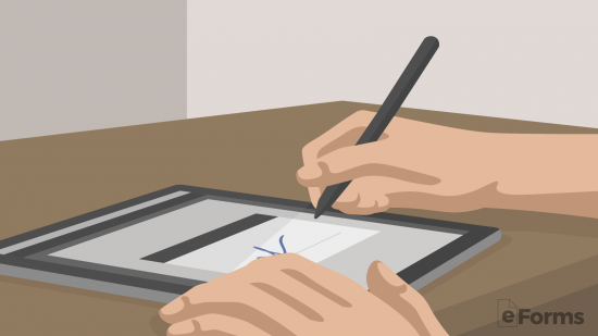 loan agent electronically signing pre-approval letter on tablet