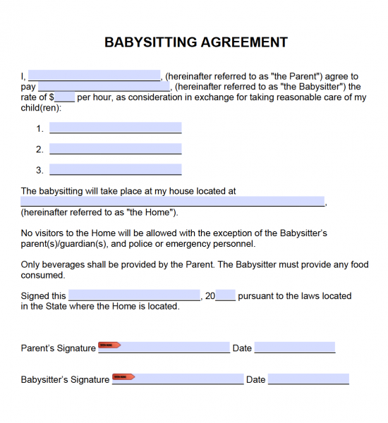 Child Care Contract Template from eforms.com
