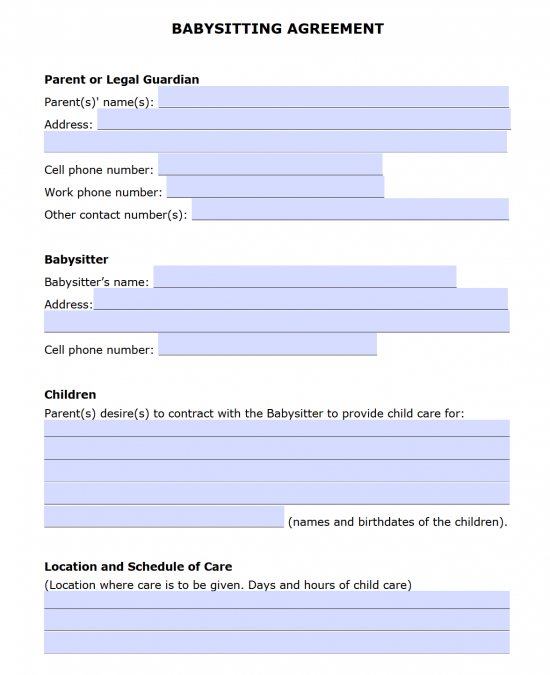 Child Care Contract Template from eforms.com
