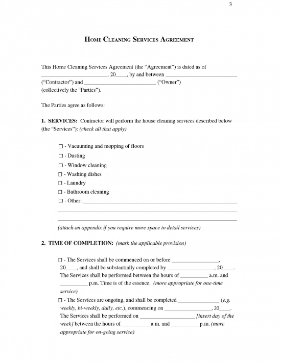 Free Cleaning Service Contract Template - Sample - PDF | Word – eForms