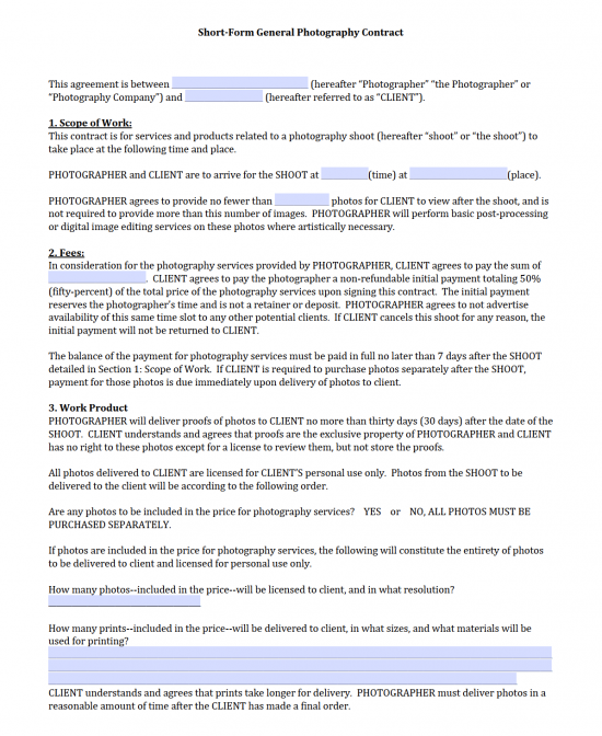 Free Real Estate Photography Contract Template Printable Templates