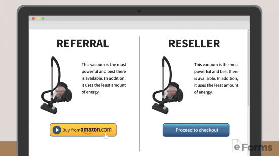 laptop screen showing referral and reseller options for vacuum