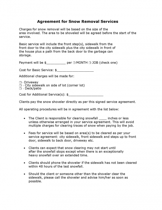 Free Snow Removal Contract Template Samples (3) PDF Word eForms