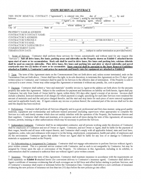 Free Snow Removal Contract Template Samples (3) Word PDF eForms