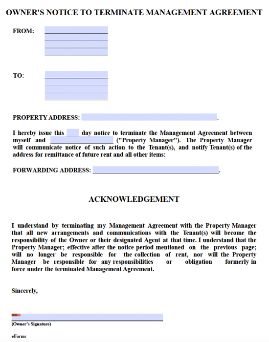 Free Notice to Terminate a Property Management Agreement