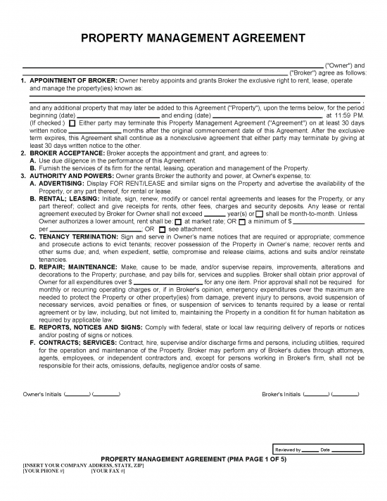 Free Property Management Agreements Commercial Residential PDF 