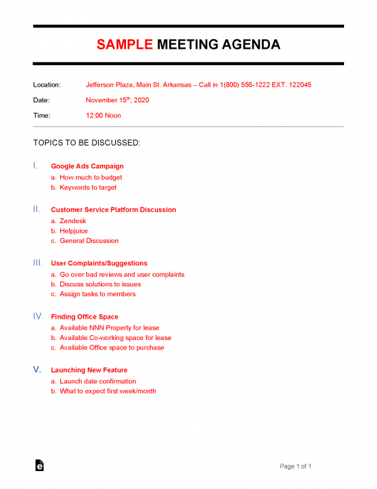 Free Meeting Agenda Templates 20 Pdf Word Eforms