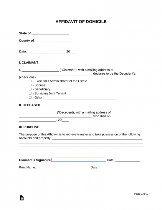 Free Affidavit Of Domicile Form PDF Word EForms
