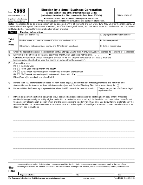 Free IRS Form 2553 PDF EForms