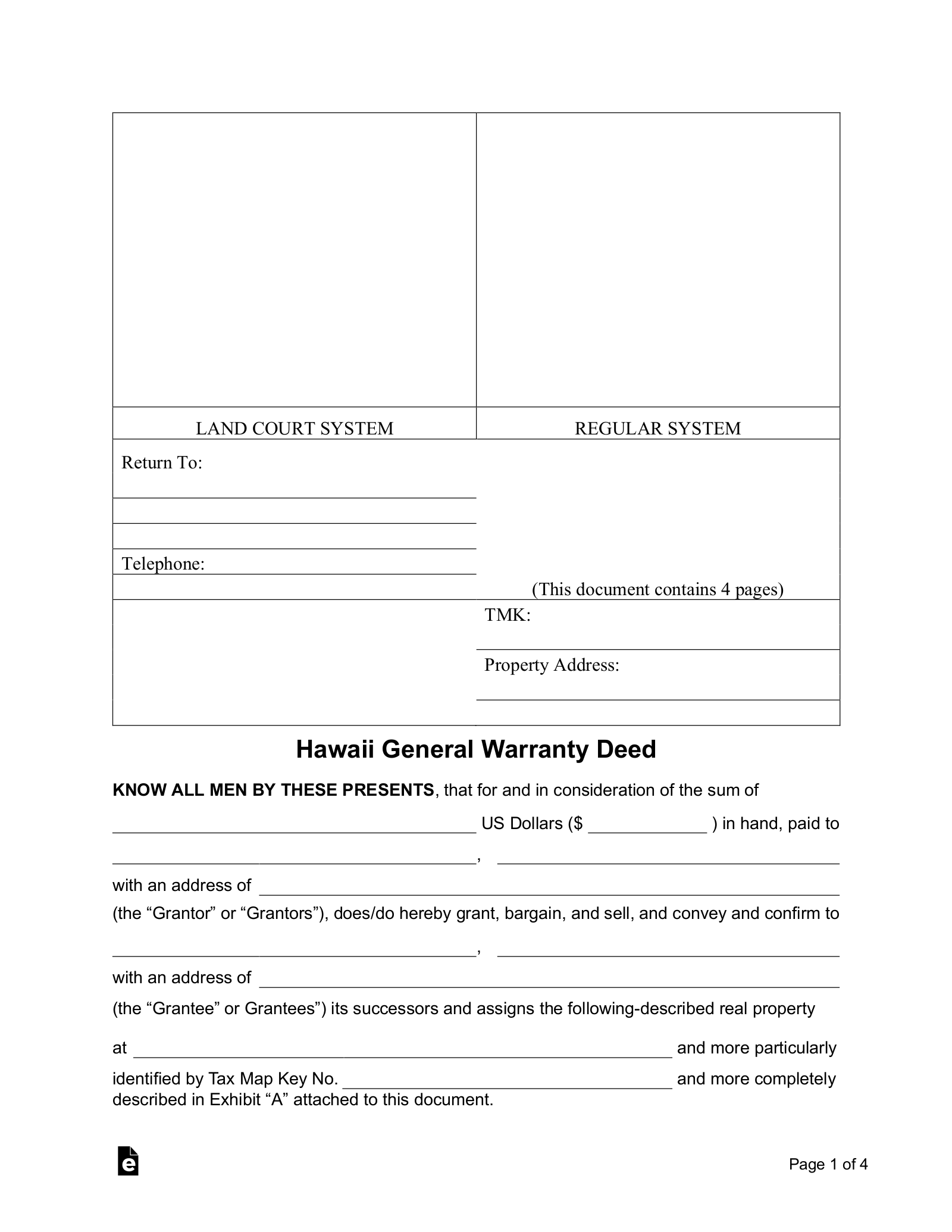 Free Hawaii Quitclaim Deed Form