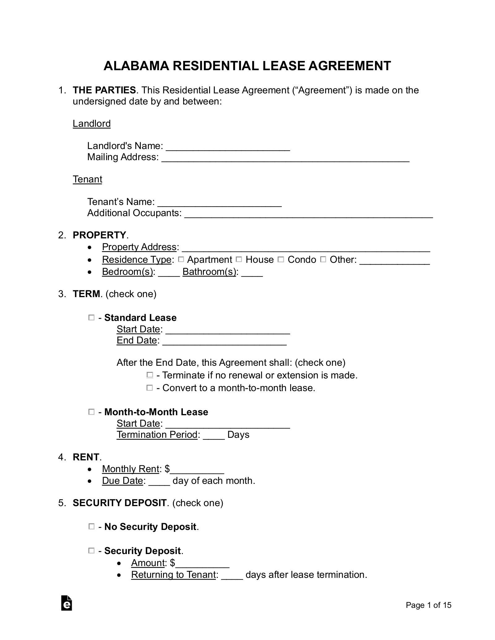 Free Alabama Lease Agreement Templates 6 PDF Word EForms