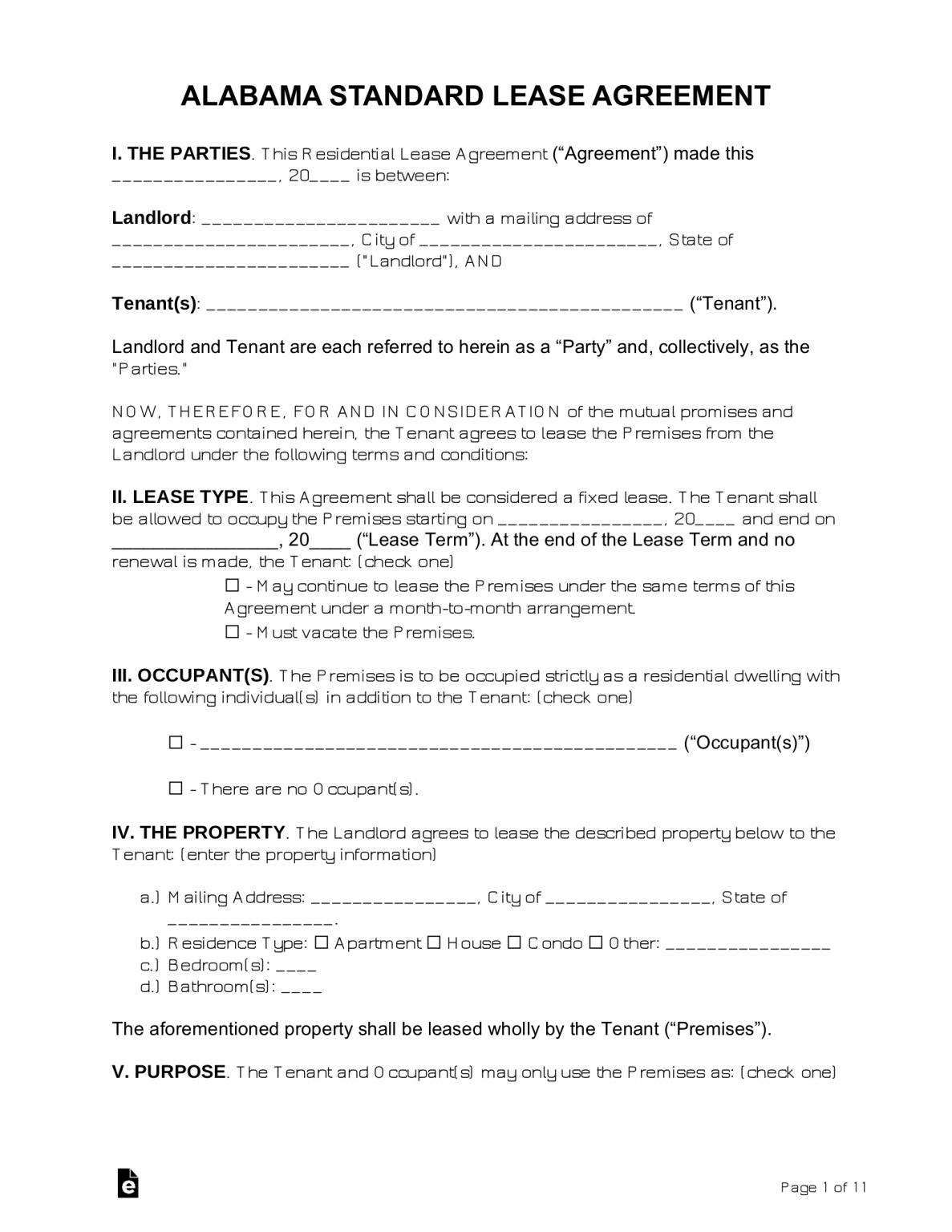 Free Alabama Standard Residential Lease Agreement Template PDF Word 