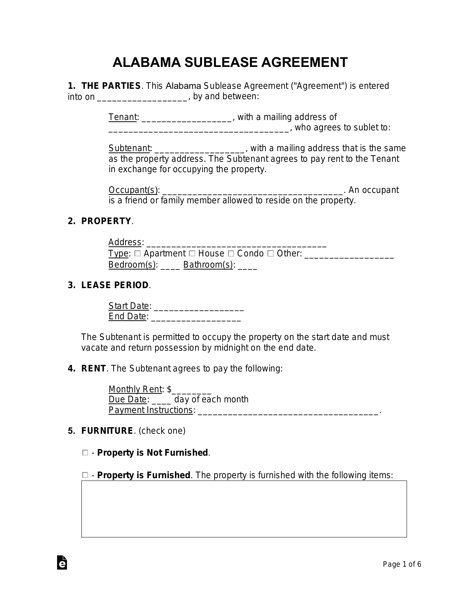 Free Alabama Sublease Agreement Template PDF Word EForms
