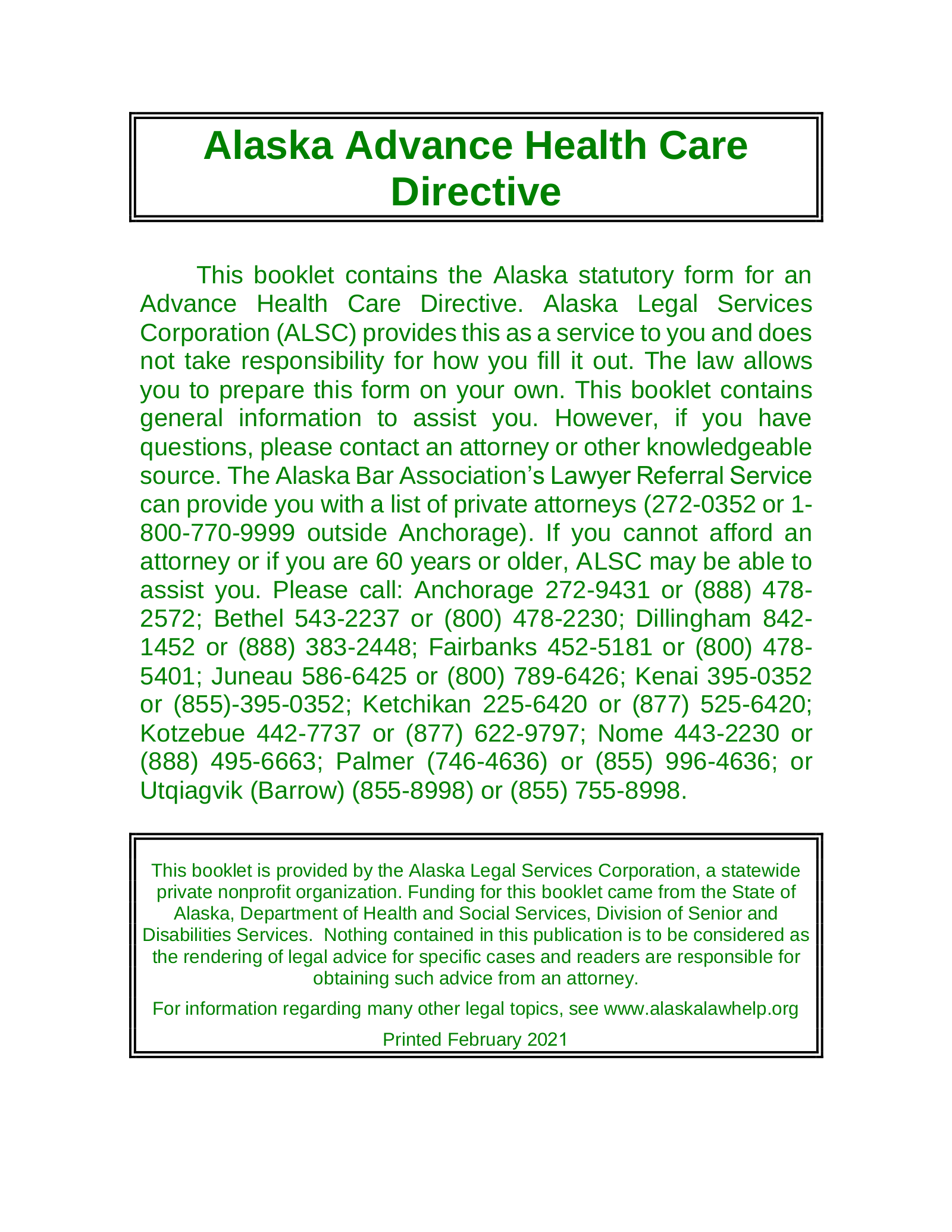 Alaska Advance Health Care Directive Form
