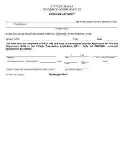 Alaska DMV Power of Attorney | Form 847