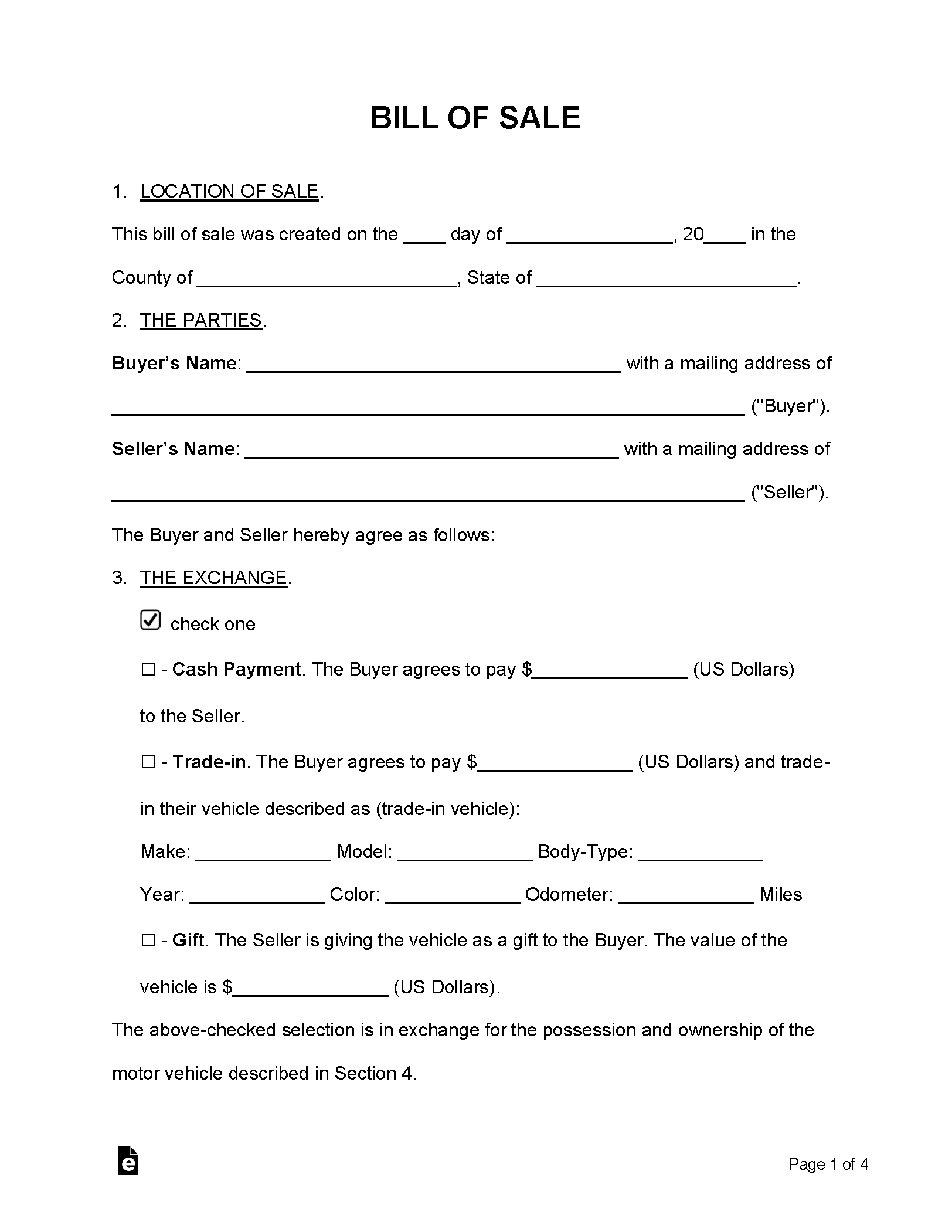 Free Bill of Sale Forms - PDF | Word – eForms