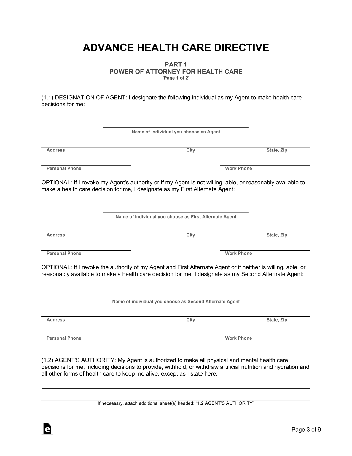 Free California Advance Directive Form PDF Word eForms