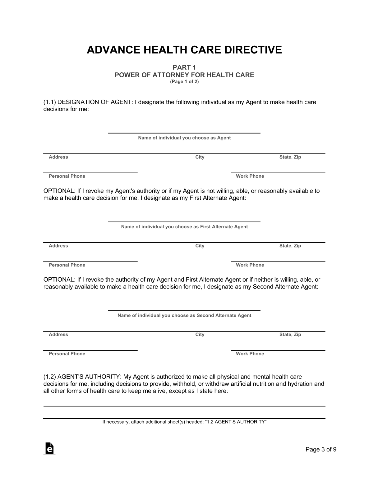 Free California Advance Directive Form PDF Word EForms