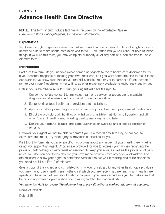 Free California Advance Directive Form Template PDF Word eForms