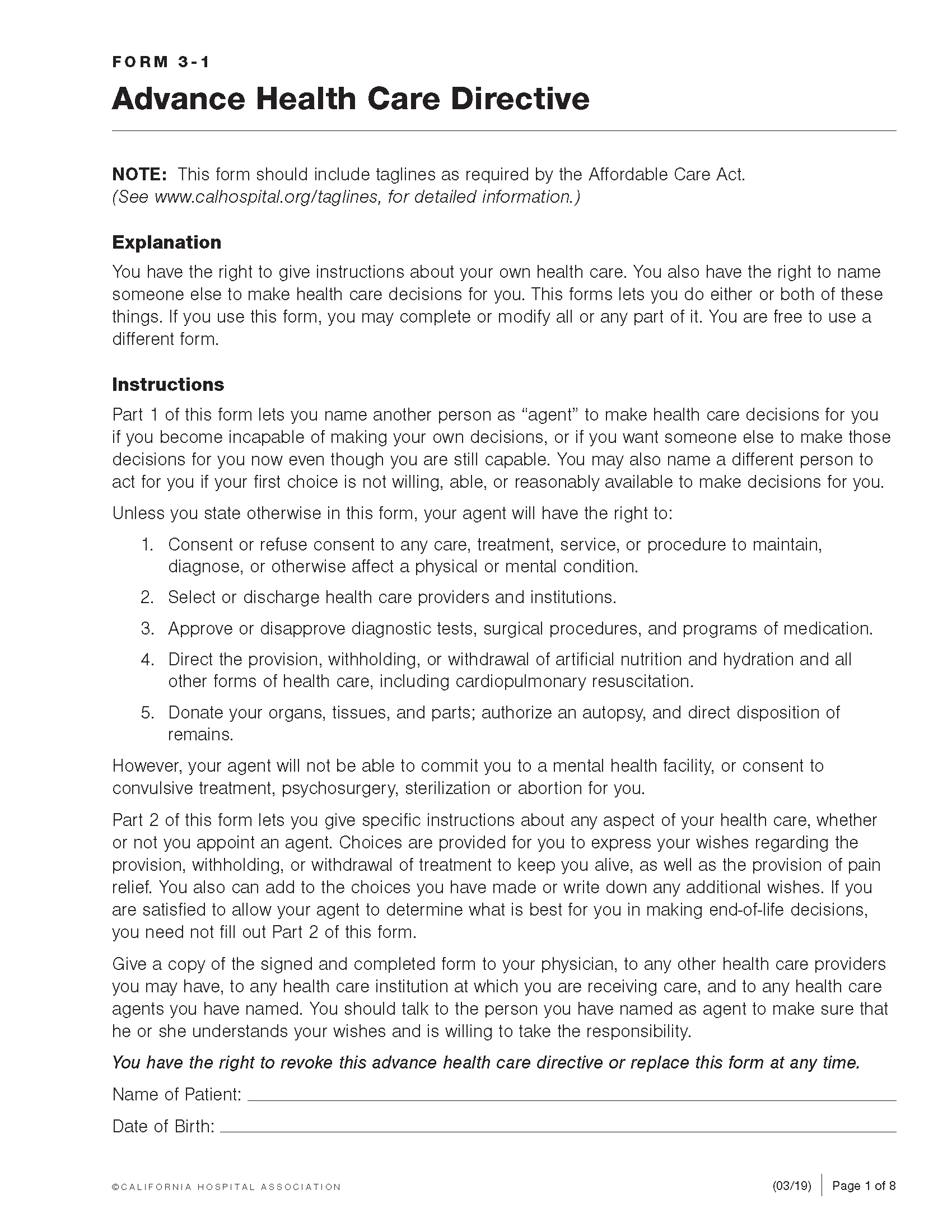 Free California Advance Directive Form Template - PDF | Word – eForms