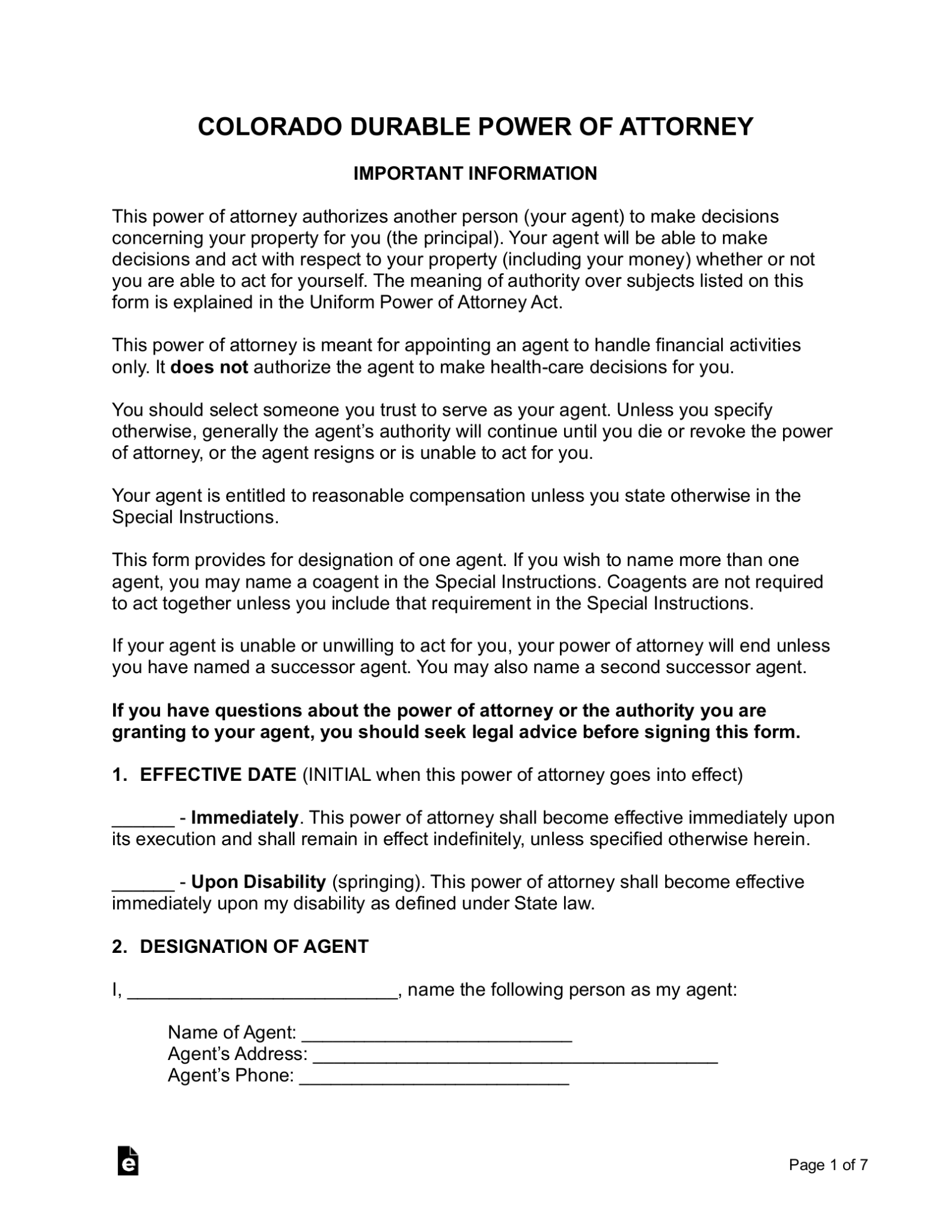 Free Printable Durable Power Of Attorney Form Washington State 