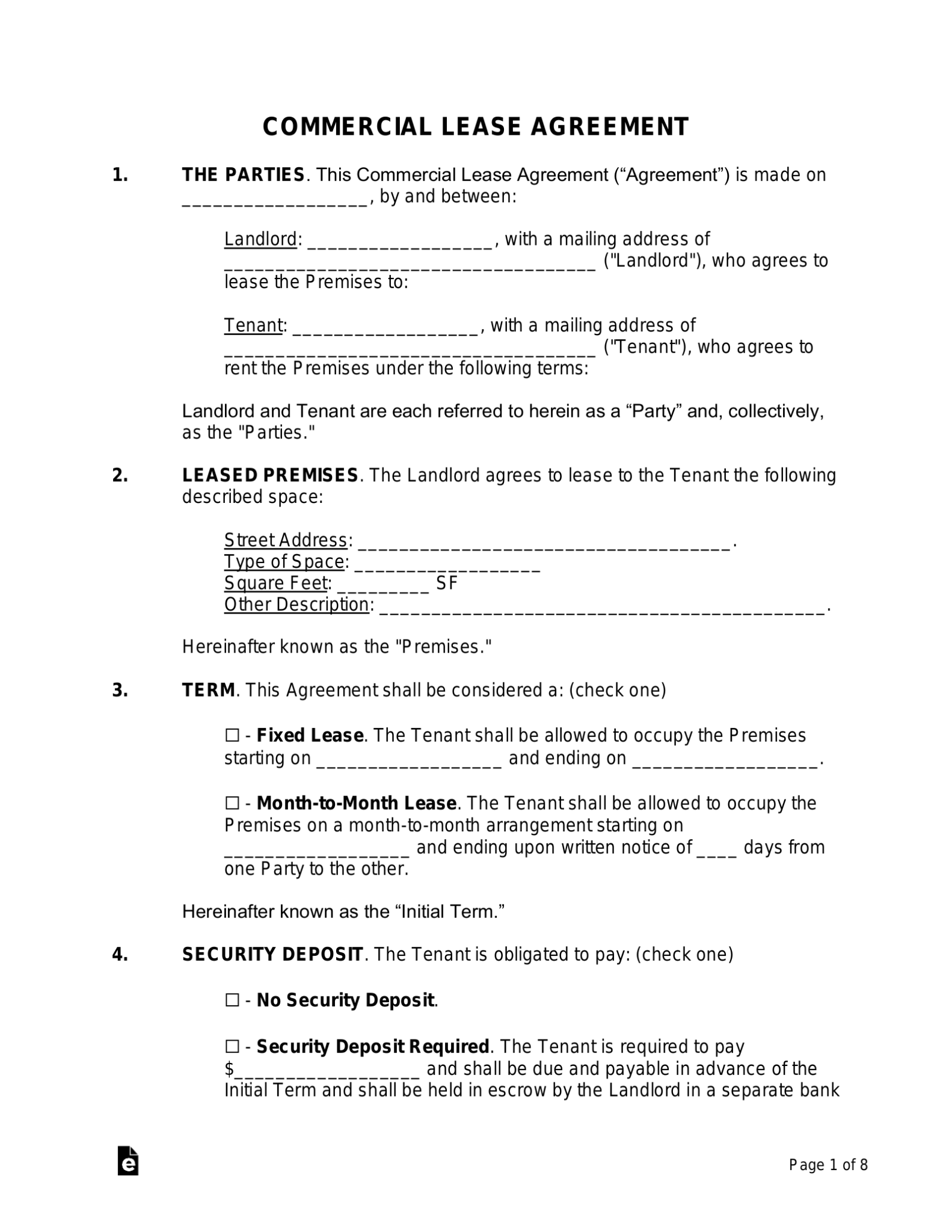 Free Commercial Lease Agreement Template - PDF | Word – eForms