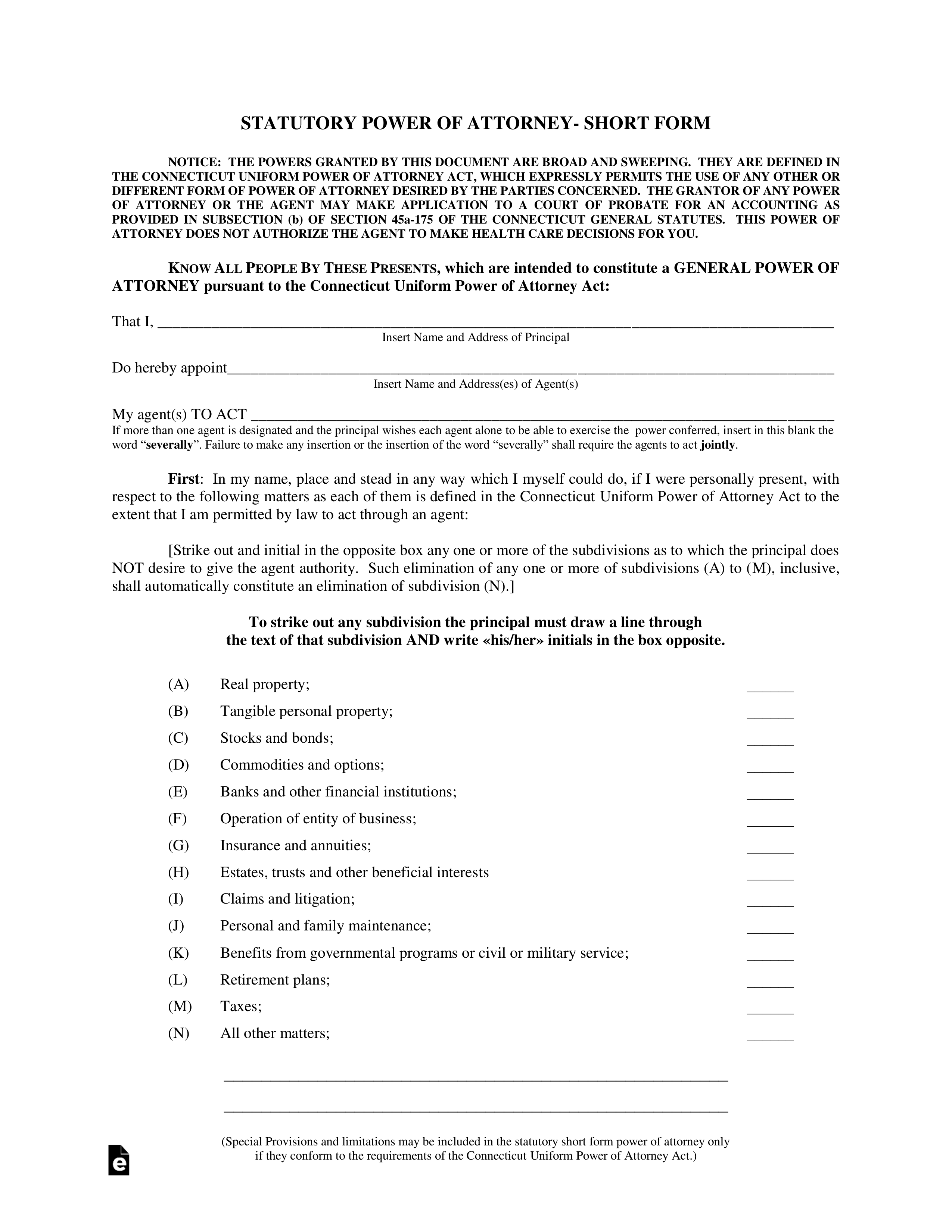 Connecticut Power of Attorney Forms (10 Types)