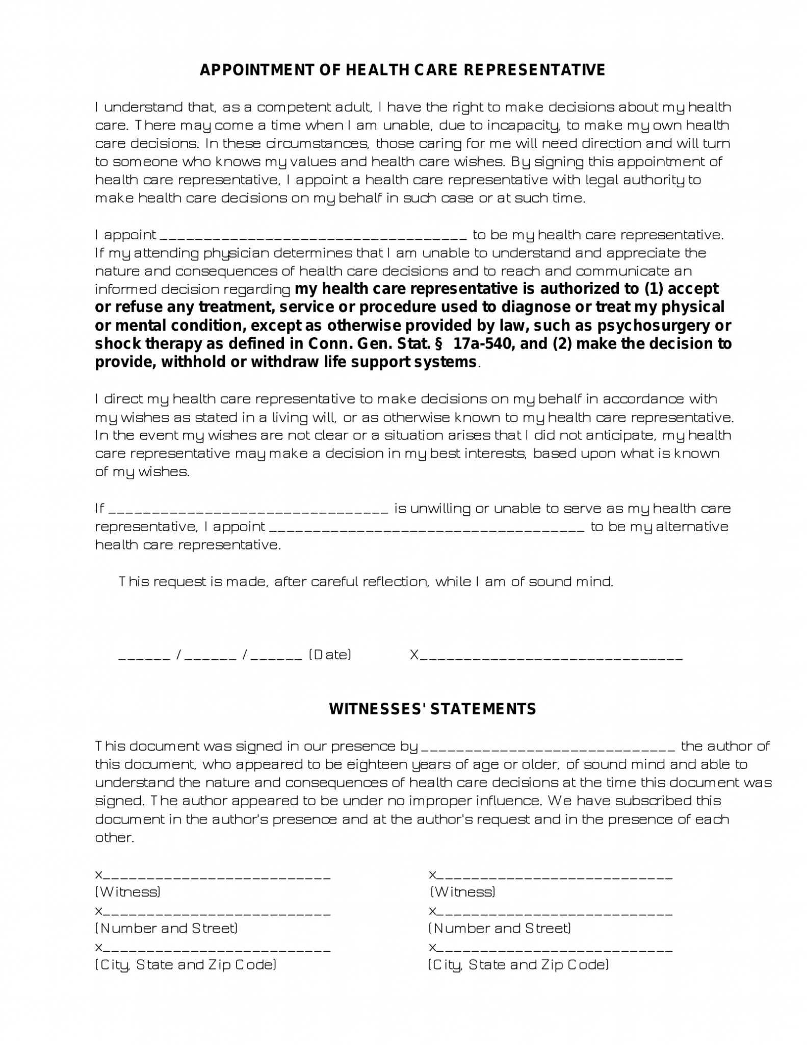 Free Connecticut Medical Power of Attorney Form PDF eForms
