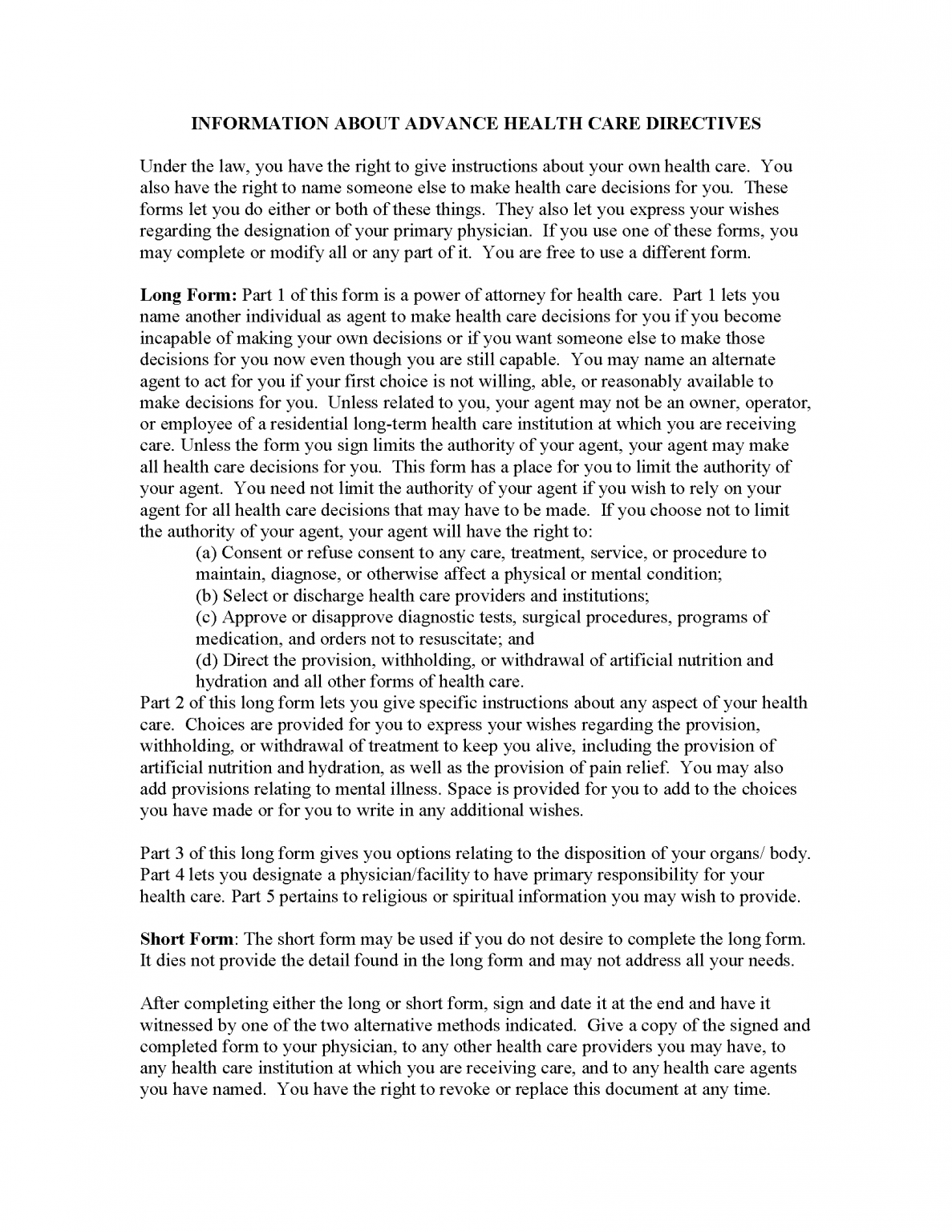 Free Hawaii Advance Health Care Directive Template PDF eForms