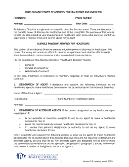 Idaho Advance Directive Form