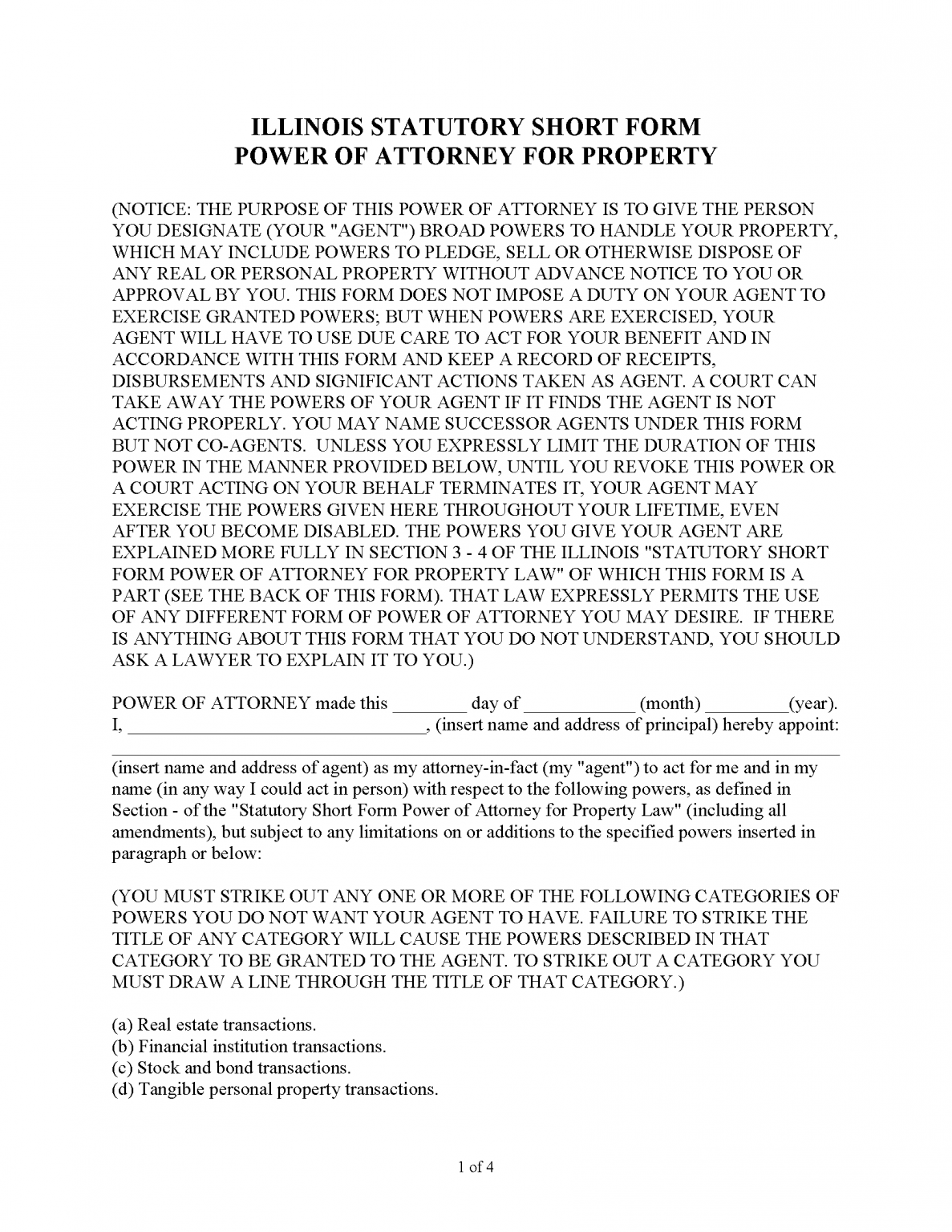 Free Illinois Durable Statutory Power Of Attorney Form PDF Word EForms