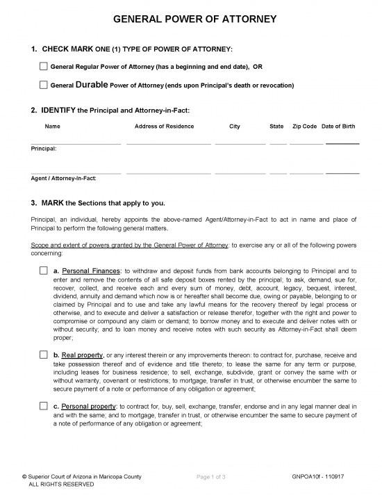 Free Arizona Durable (Financial) Power of Attorney Form - PDF – eForms