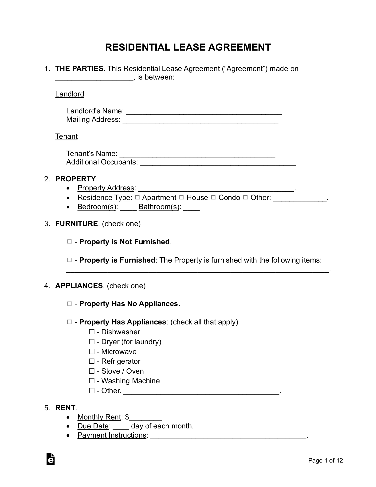 Free Rental Lease Agreements Word PDF EForms