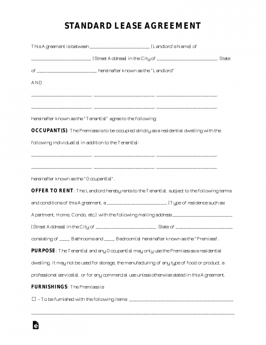 Renters Agreement Template Free from eforms.com