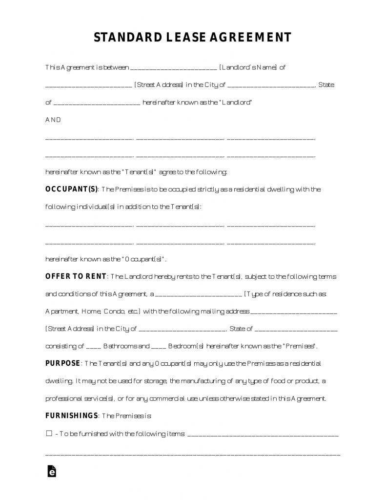 Free Standard Residential Lease Agreement Template PDF Word 