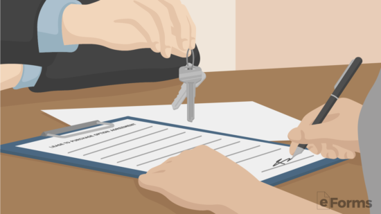 tenant signing option to purchase rental agreement as landlord hands over keys